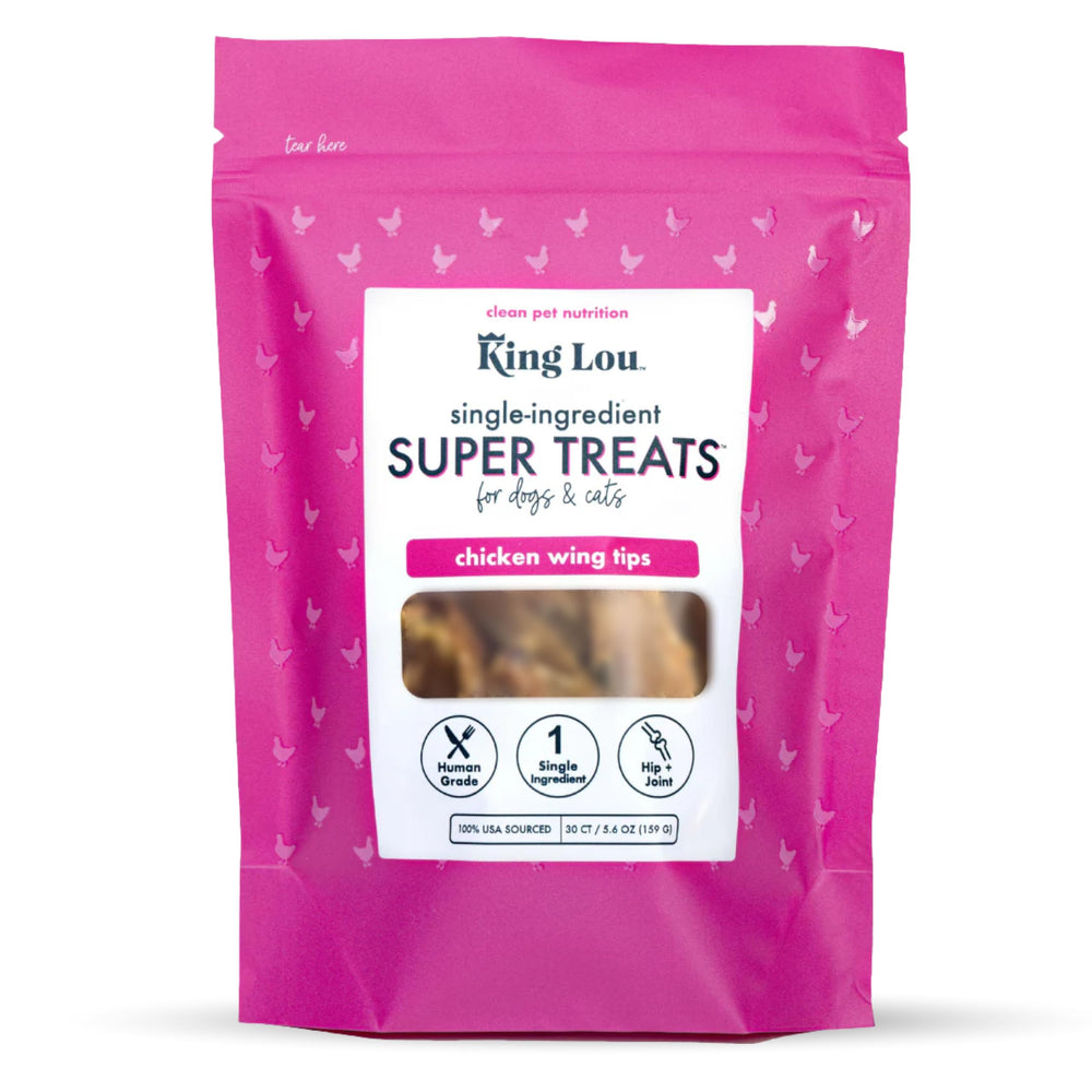 King Lou Pets pointes d’ailes de poulet entières, texture croquante pour récompenser.