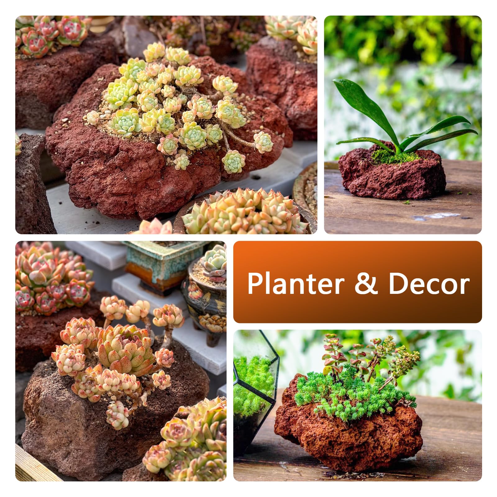 Roches KINGRUI de lave rouge dans un décor de jardin durable et élégant.