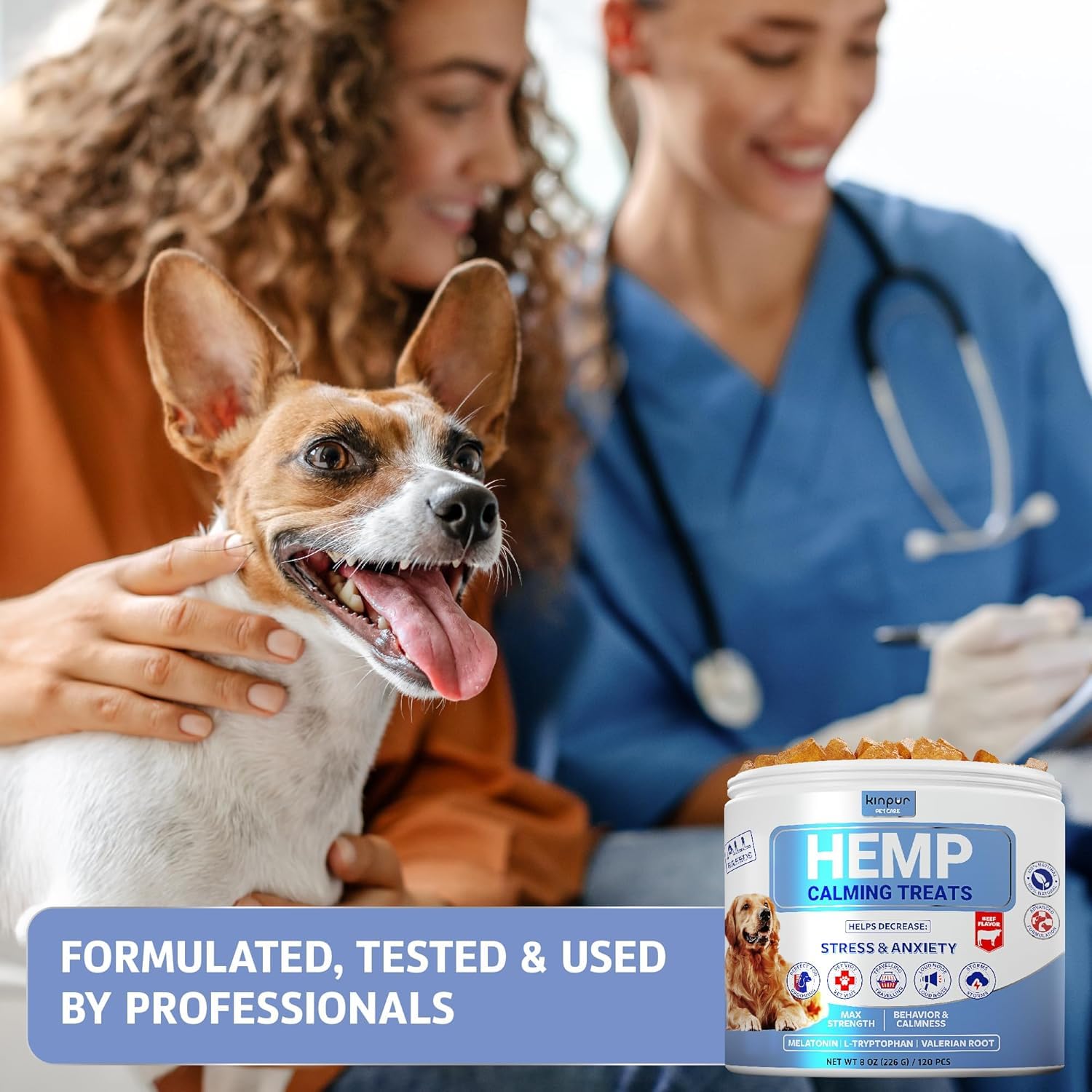 Kinpur Pet Care – chien détendu dans des situations stressantes comme les feux d’artifice.