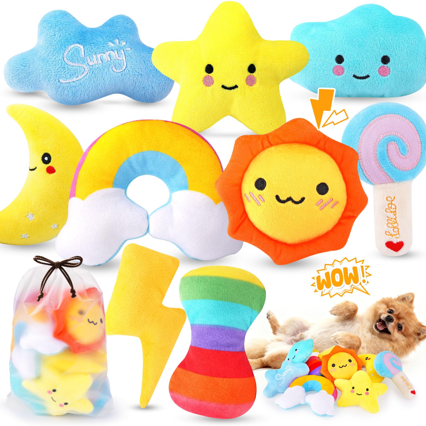 Ensemble KIPRITII de 9 jouets peluche pour chiots, stimulation ludique et bonus de rangement
