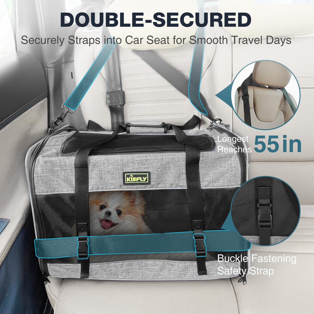 KISFLY sac chat avec ceinture-auto pour trajets en sécurité.