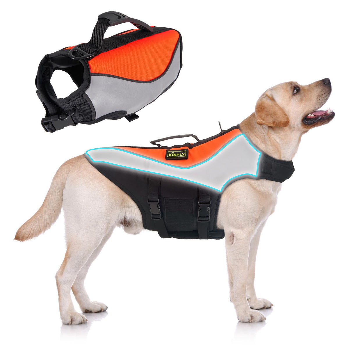 Veste KisFly orange pour chien XXXL prête à l’usage, vue de profil