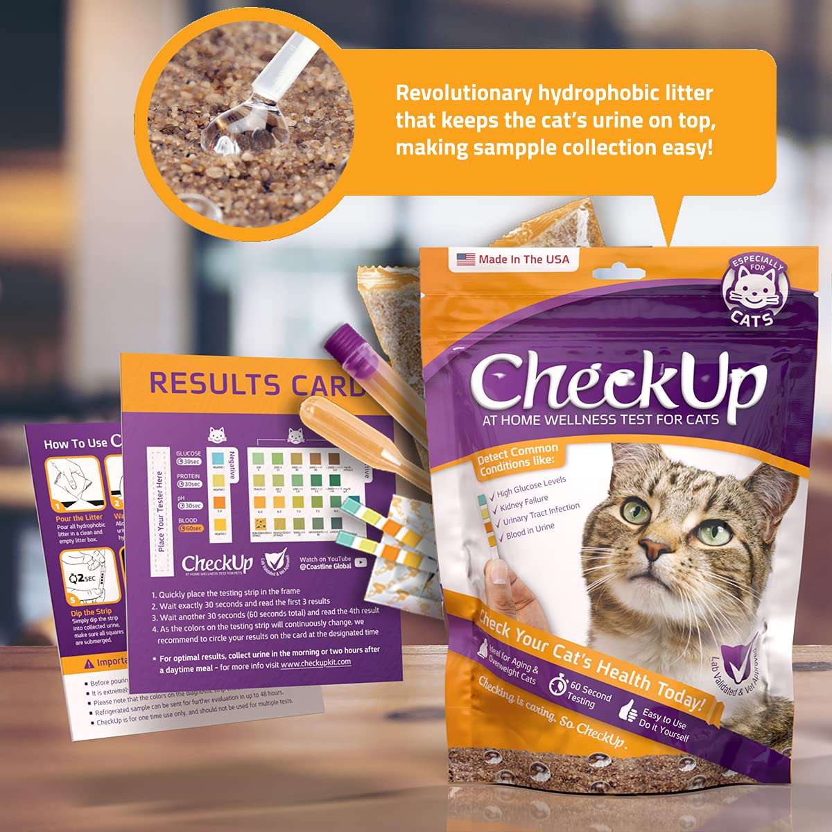 KIT4CAT CheckUp : dépistage des indicateurs clés pH, protéines, glucose et sang