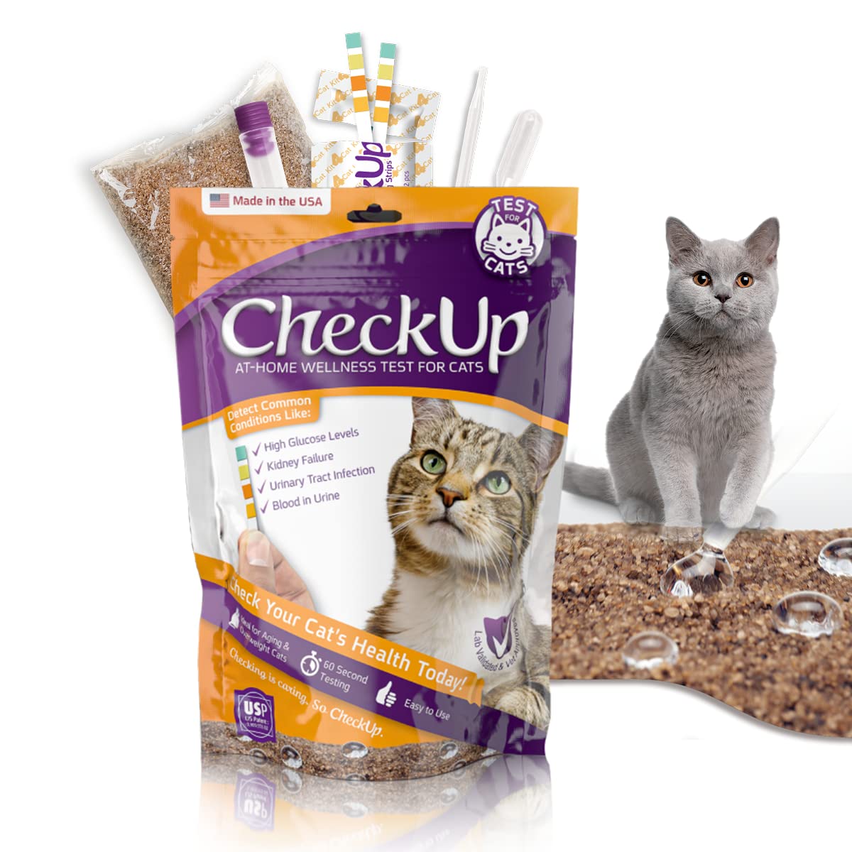 KIT4CAT CheckUp : litière hydrophobe en action, l'urine reste en surface pour plus de propreté