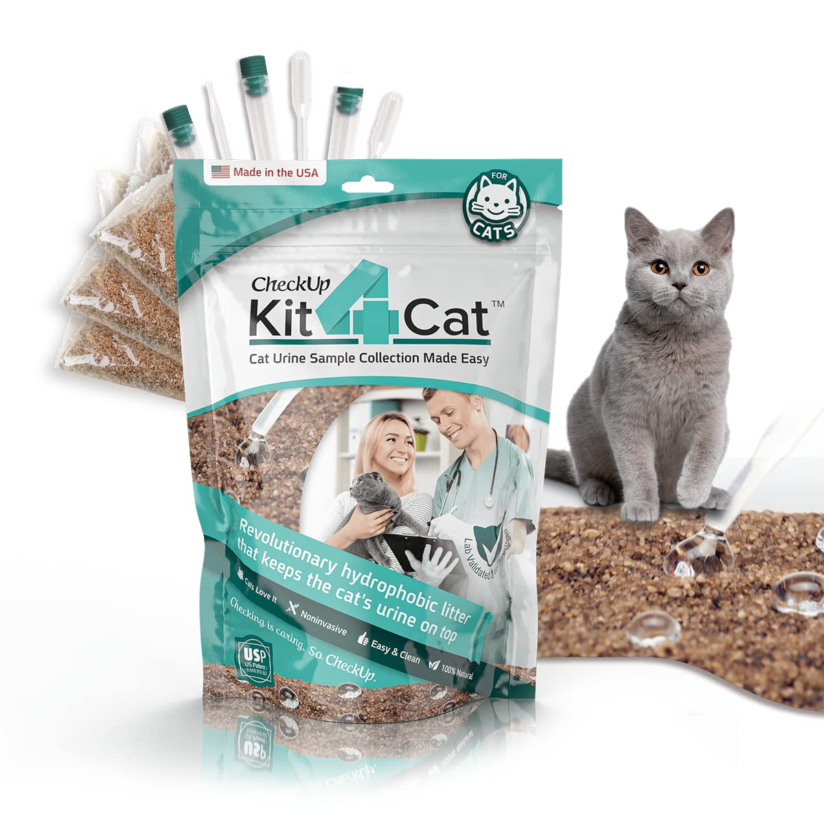 Kit4Cat litière hydrophobe sur sable naturel facilitant collecte d’urine à domicile