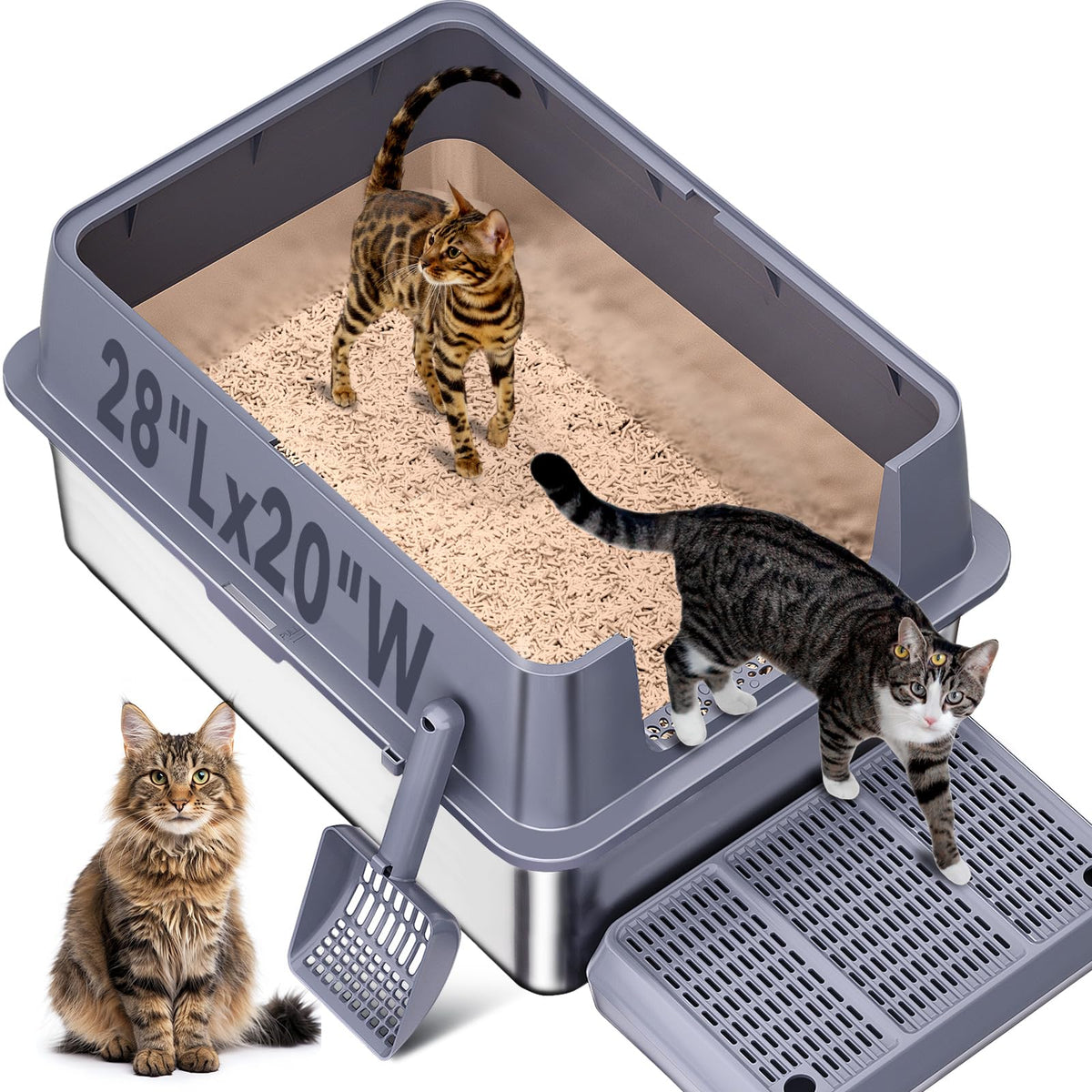 KITCATY bac litière en acier inoxydable avec couvercle, pratique et facile à nettoyer.