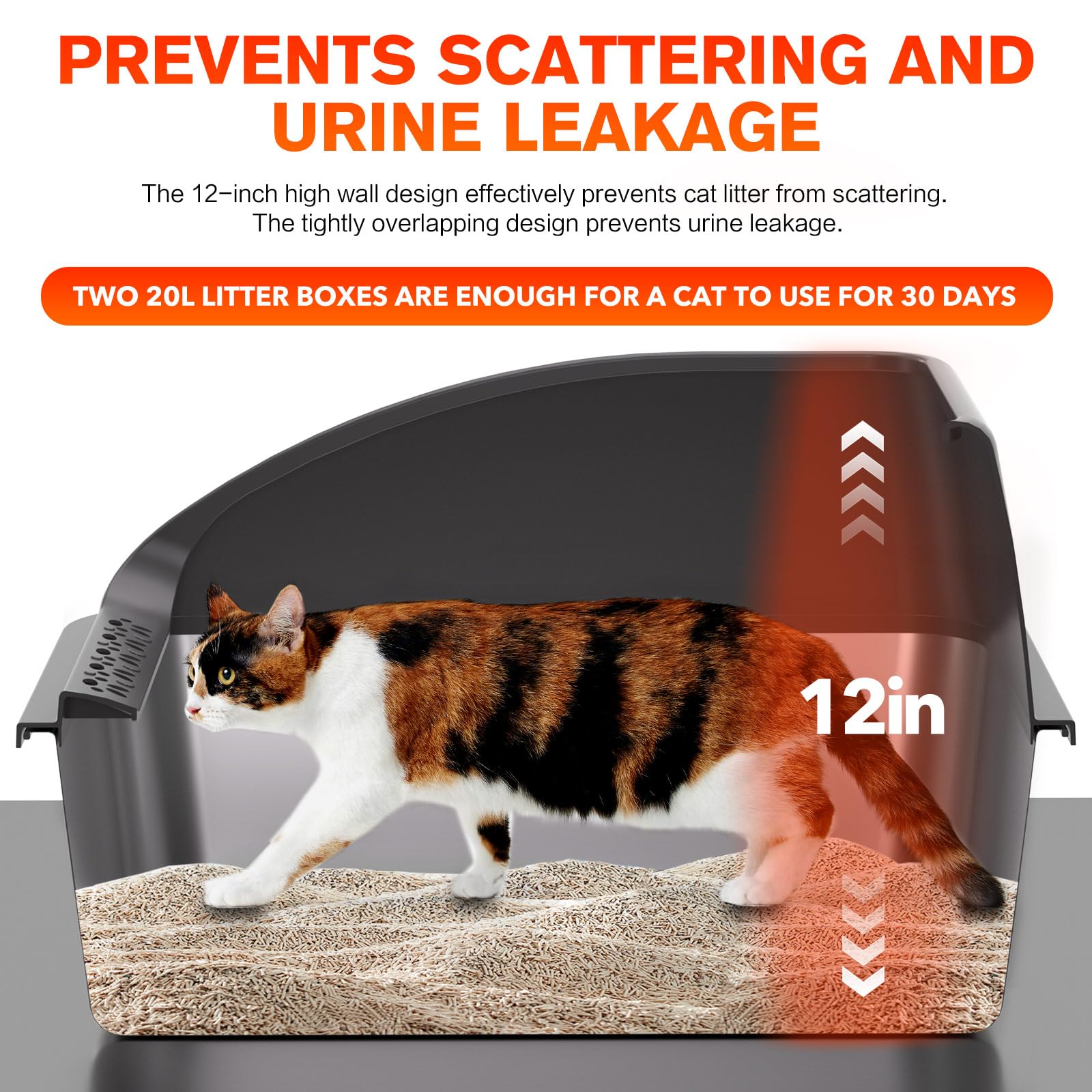 KITCATY bac litière inox capacité jusqu à 20 litres pour chats adultes.