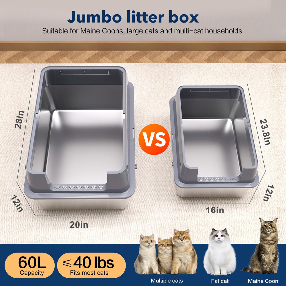 KITCATY bac litière en acier inoxydable, murs hauts de 12 po, réduit les éclaboussures.