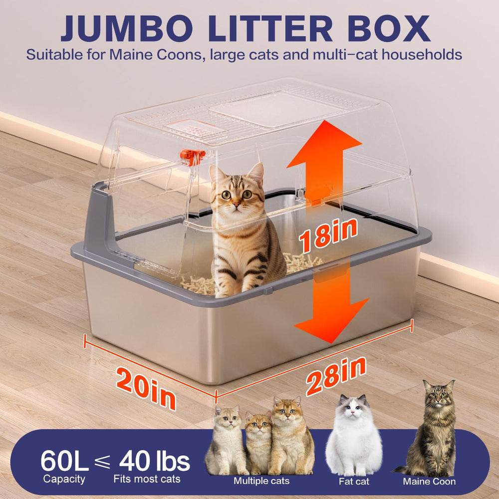 KITCATY bac litière XXXL en acier inox, structure robuste pour grands chats.