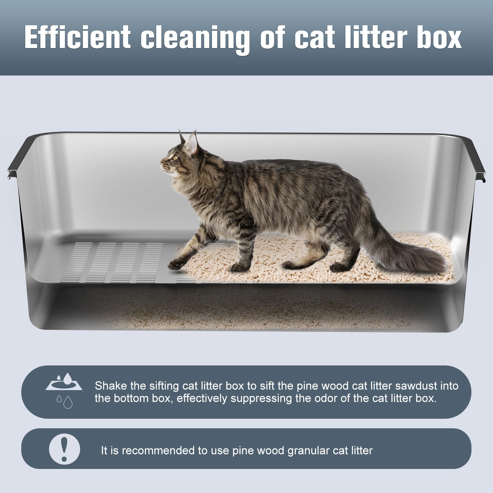 KITCATY litiere inox bord arrondi pour manipulation sans risque
