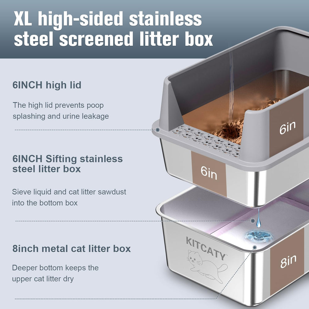 KITCATY litiere inox couvercle haut pour espace propre et containment