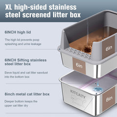 KITCATY litiere inox couvercle haut pour espace propre et containment