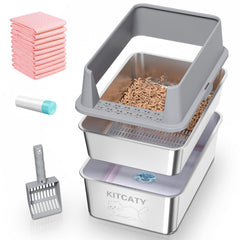 KITCATY litiere inox sifteur chat XXL, dote d un design robuste et pratique