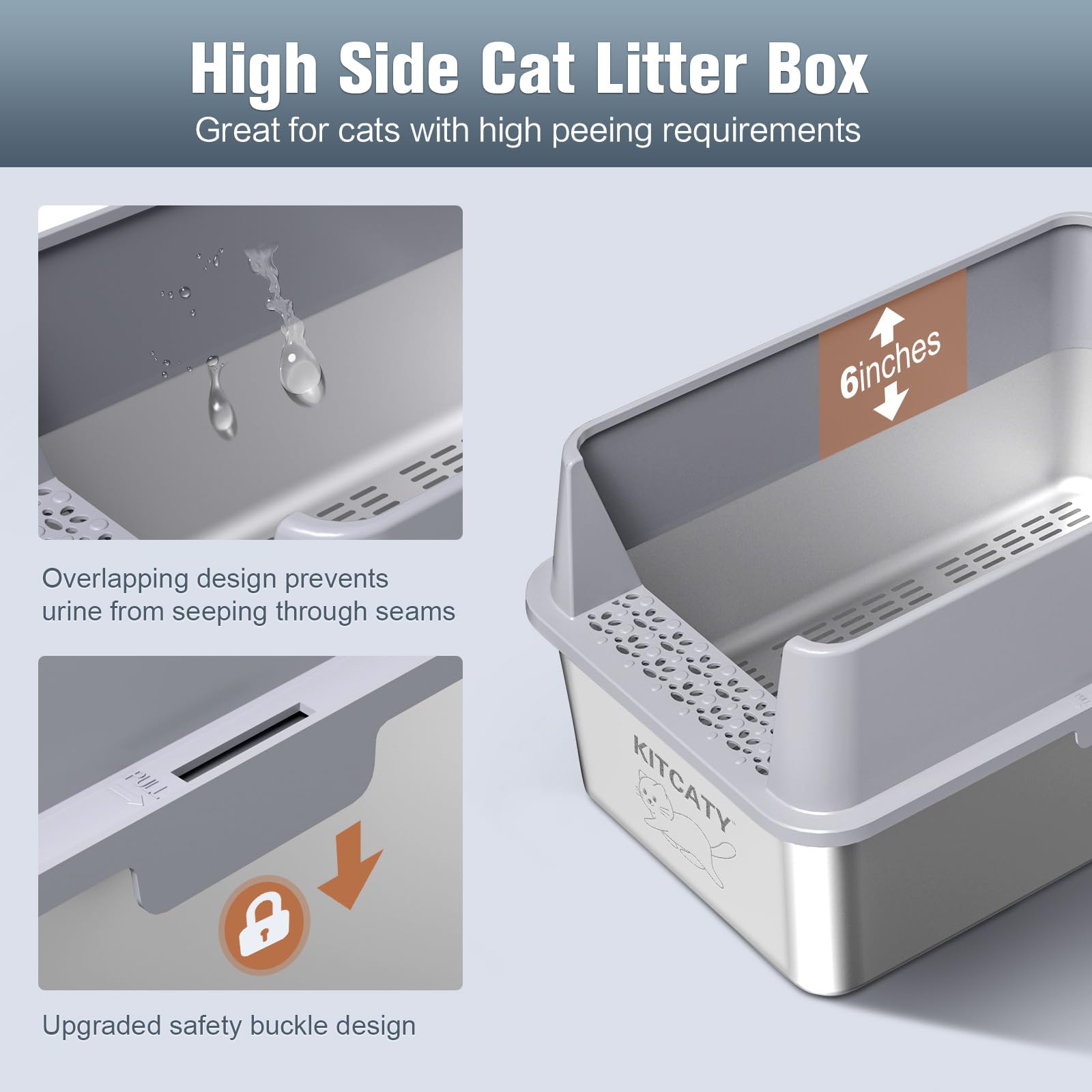 KITCATY litiere inox systeme emboite anti fuite sécurisant les joints