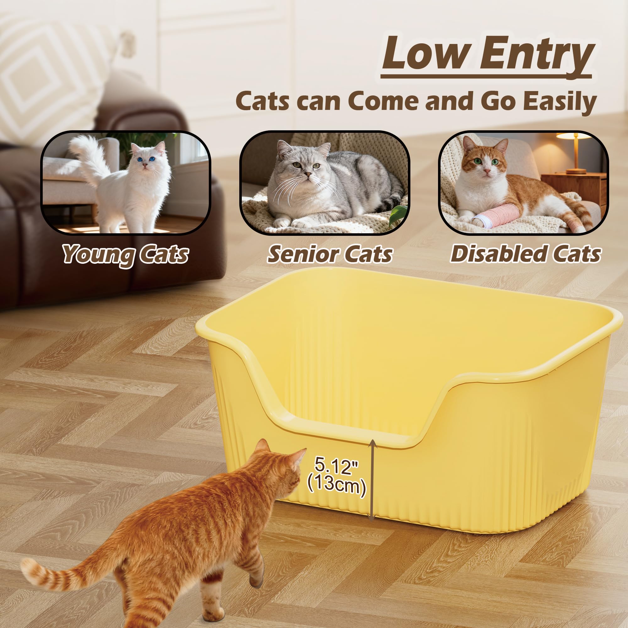 Kittenhood bac-a-litiere entrée-basse-jaune: accès facile pour tous les âges.