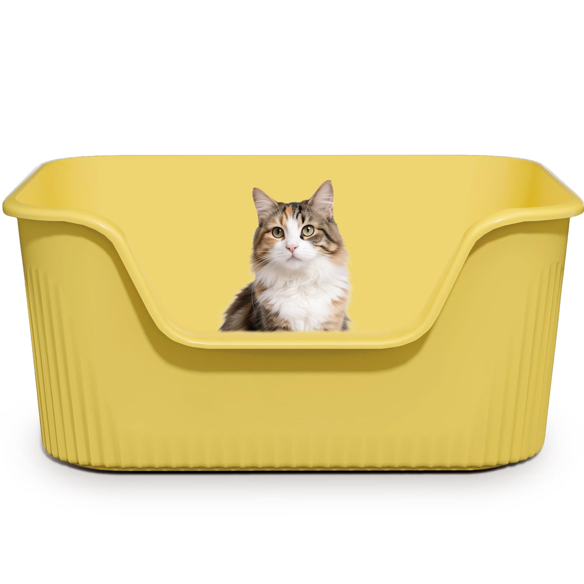 Kittenhood bac-a-litiere grand-bords-hauts-jaune: espace généreux pour chats et confort.