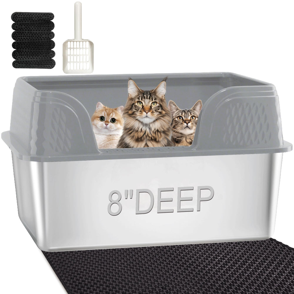 Kittenhood bac à litière en acier avec couvercle XXL, durable et facile à nettoyer.