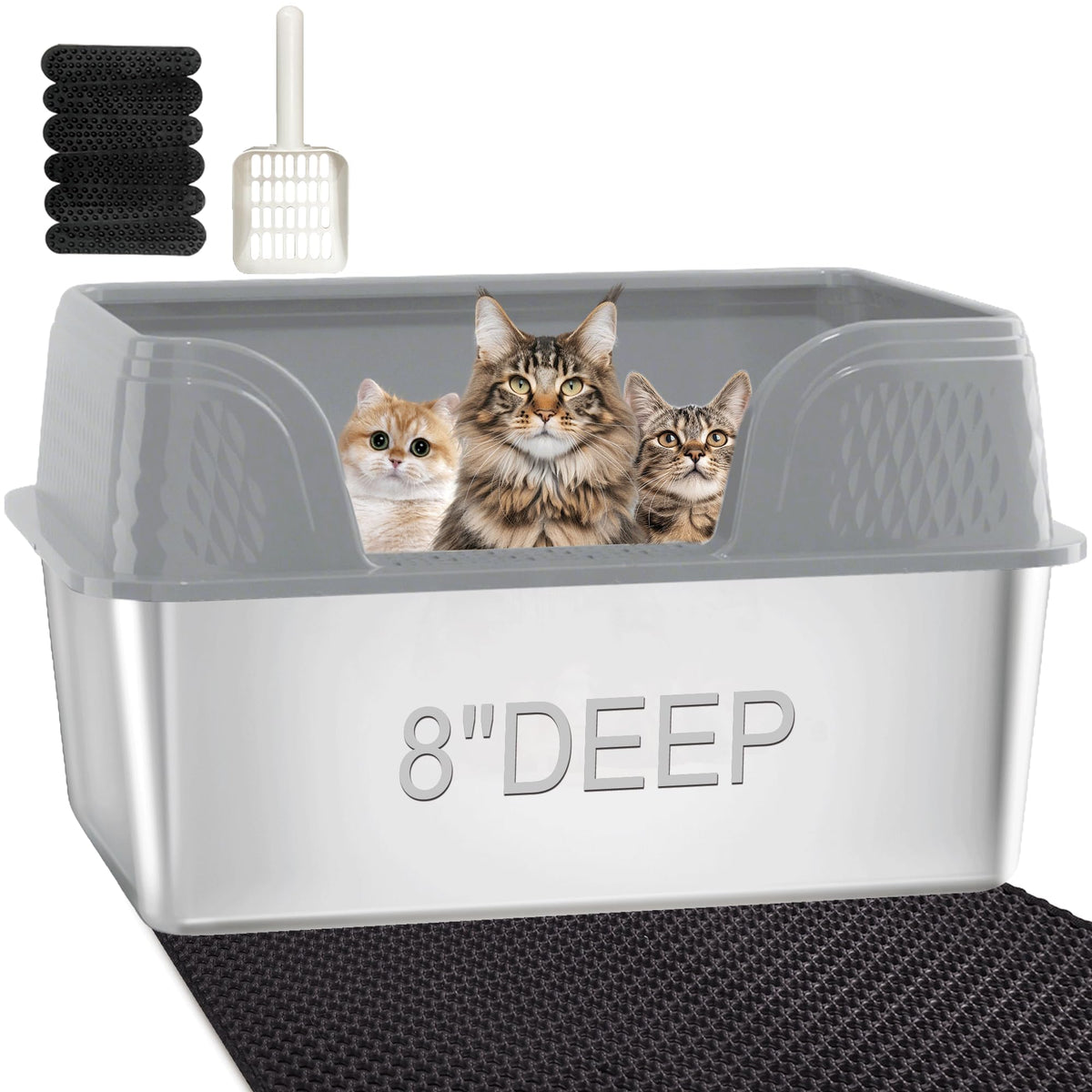 Kittenhood bac à litière en acier avec couvercle XXL, durable et facile à nettoyer.