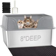 Kittenhood bac à litière en acier avec couvercle XXL, durable et facile à nettoyer.
