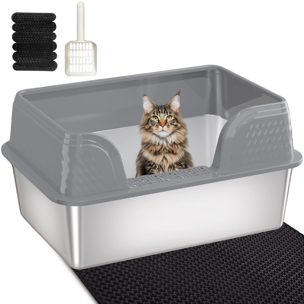 Kittenhood litière en acier XL avec couvercle; parois hautes pour limiter les éclaboussures.