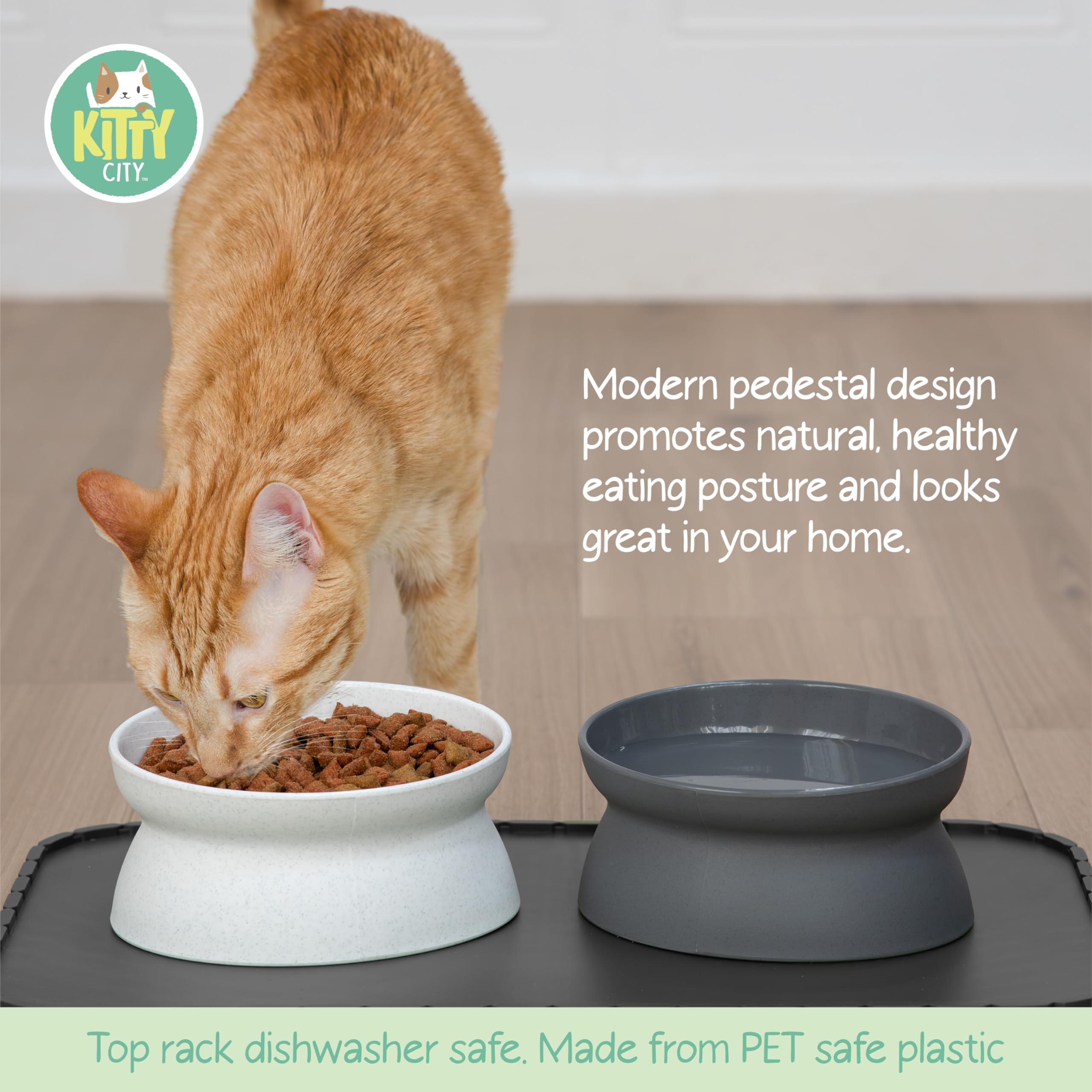 Kitty City bol chat élevé – vue de face, accès facilité et réduction de fatigue du cou.