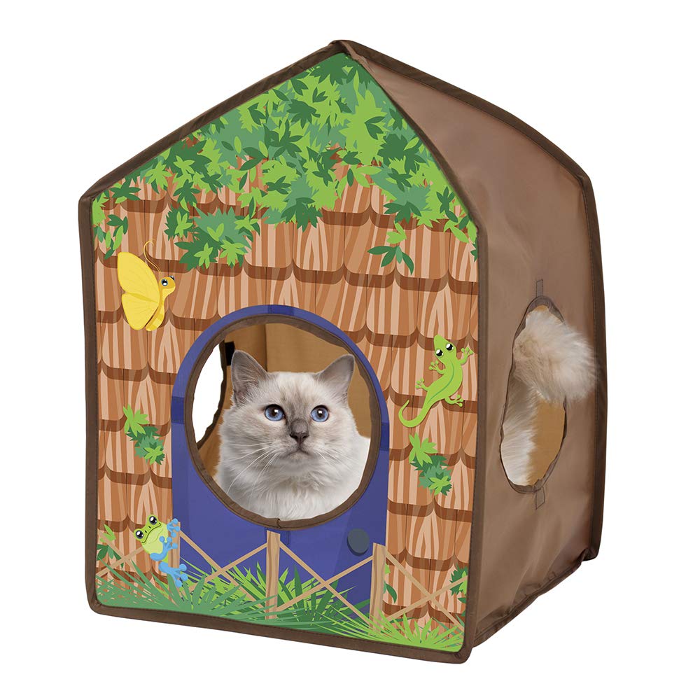Cabane-chat Kitty City avec ouvertures pour jeux stimulants.