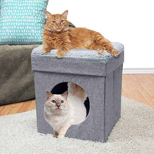 Kitty City Cave Chat Interieure Gris : refuge privé pour chats actifs et ronronneurs.