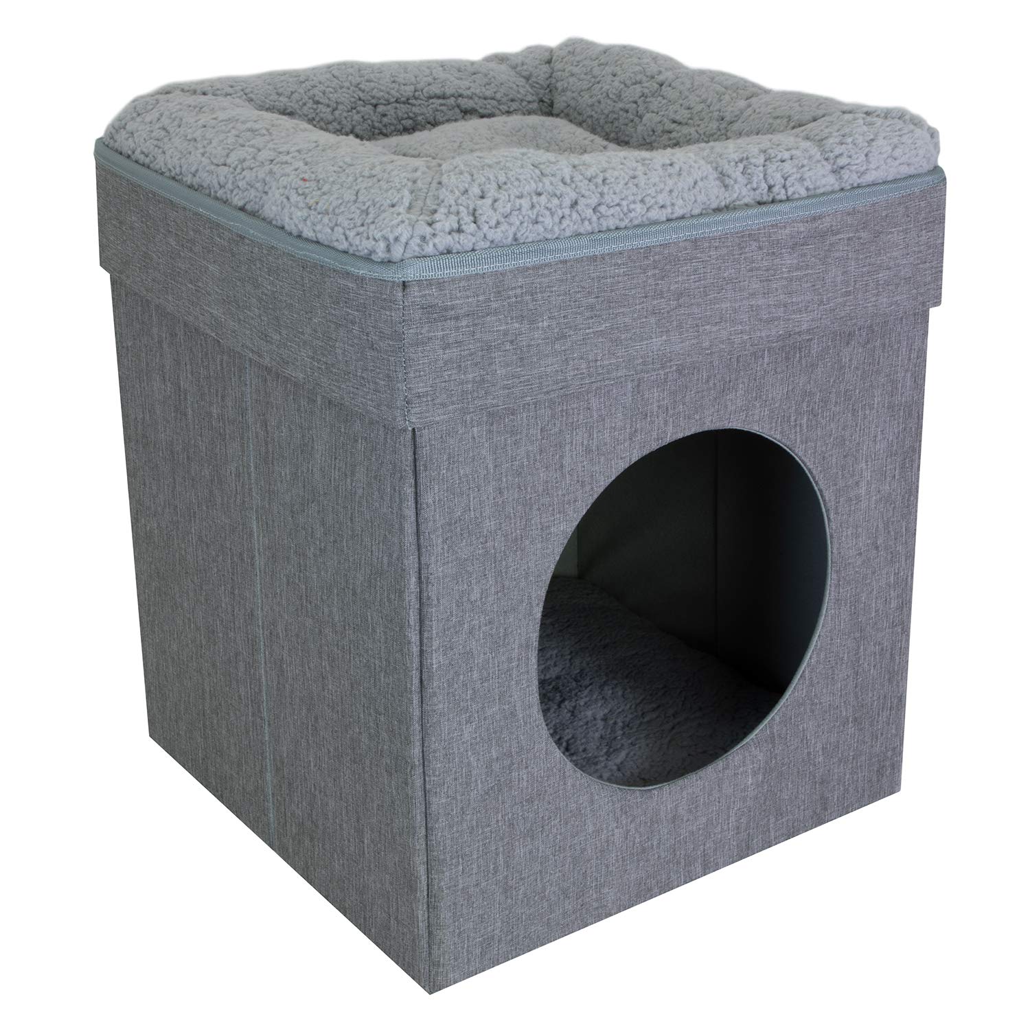 Kitty City Cube Chat Intérieur Gris : espace sûr et confortable pour se cacher et se détendre.