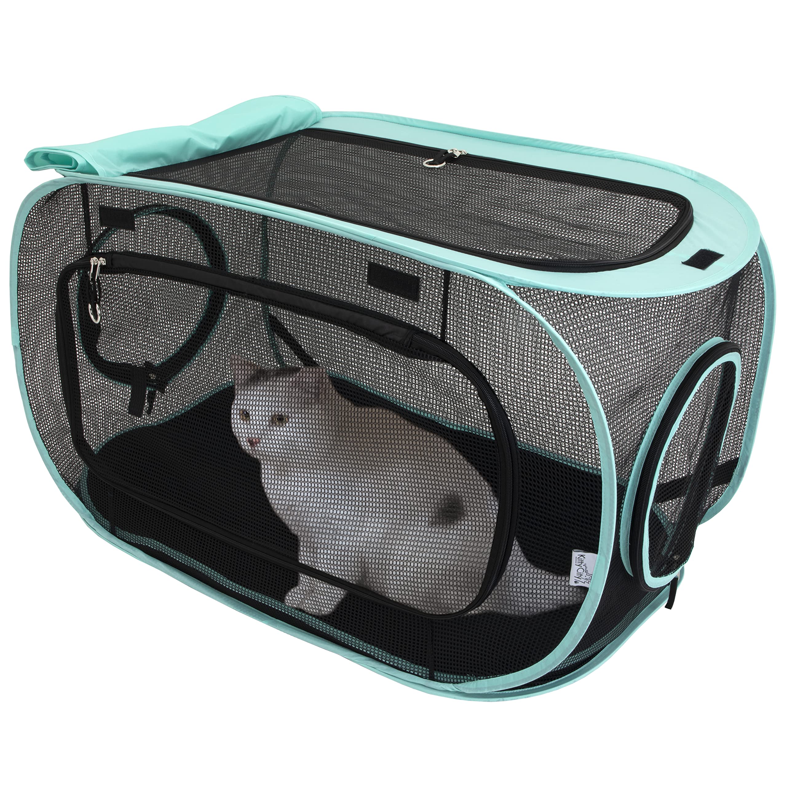 Kitty City Outdoor Kennel ouverte haut : accès rapide pour des siestes au soleil.