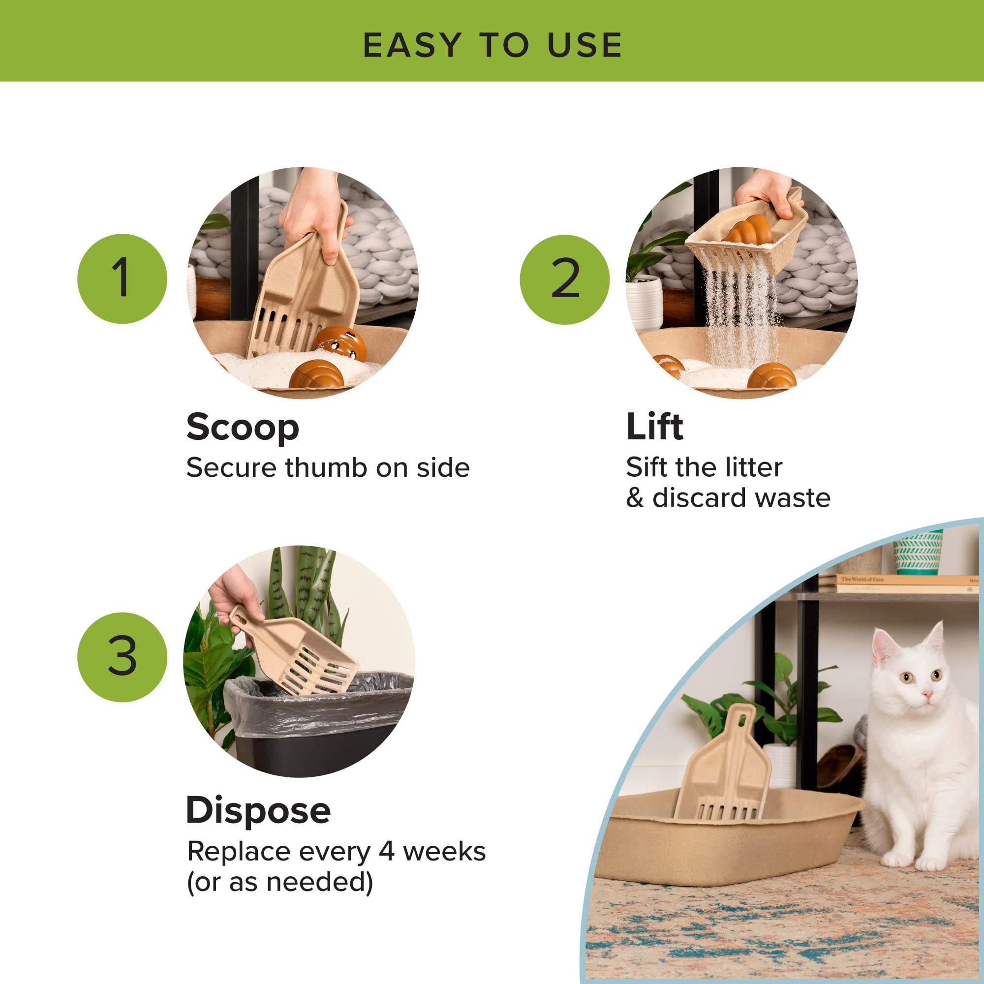 Kitty Sift FiberScoop idéal pour les voyages, sans nettoyage nécessaire et pratique.