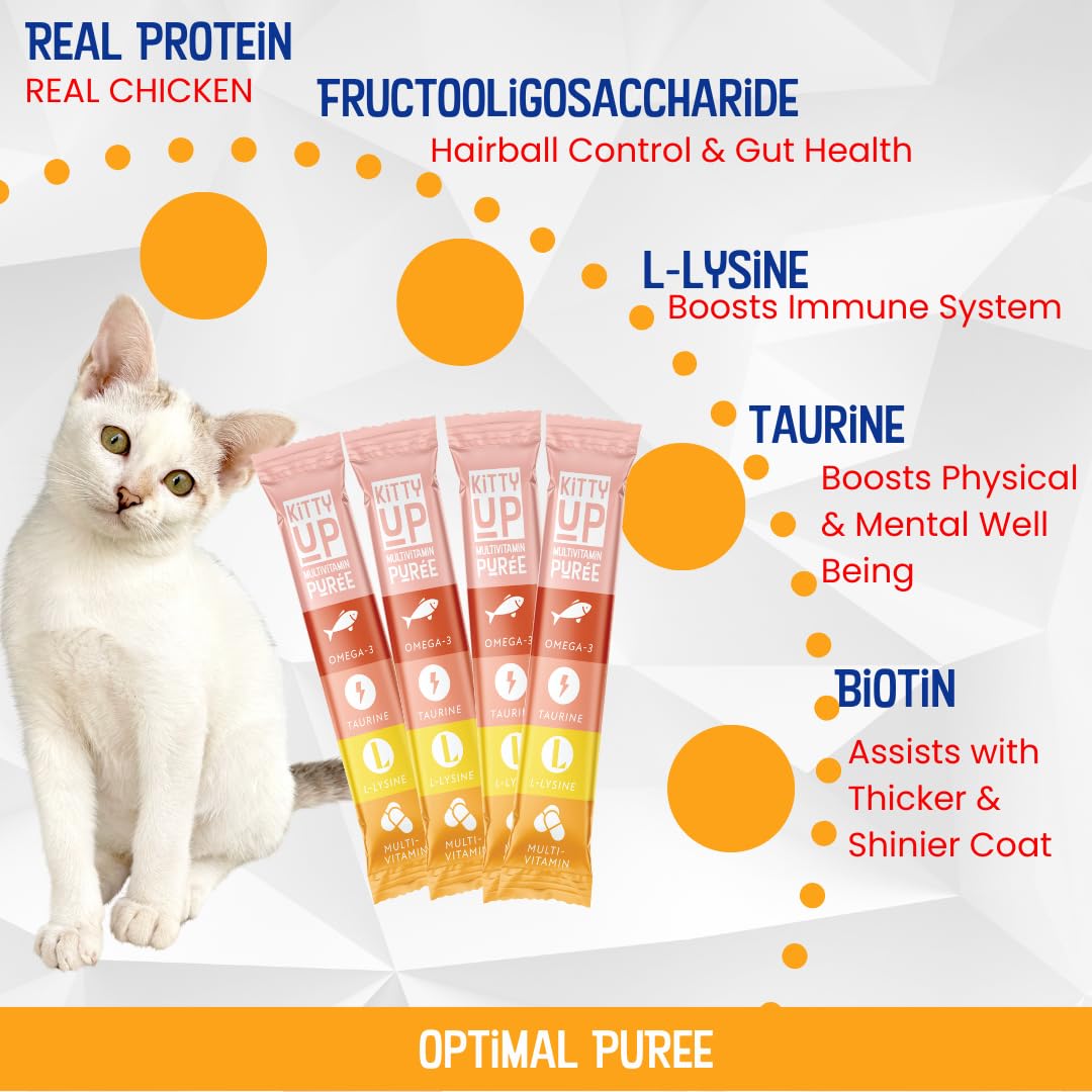 Purée purée poulet Kitty Up en tube, usage quotidien pour chats sensibles.