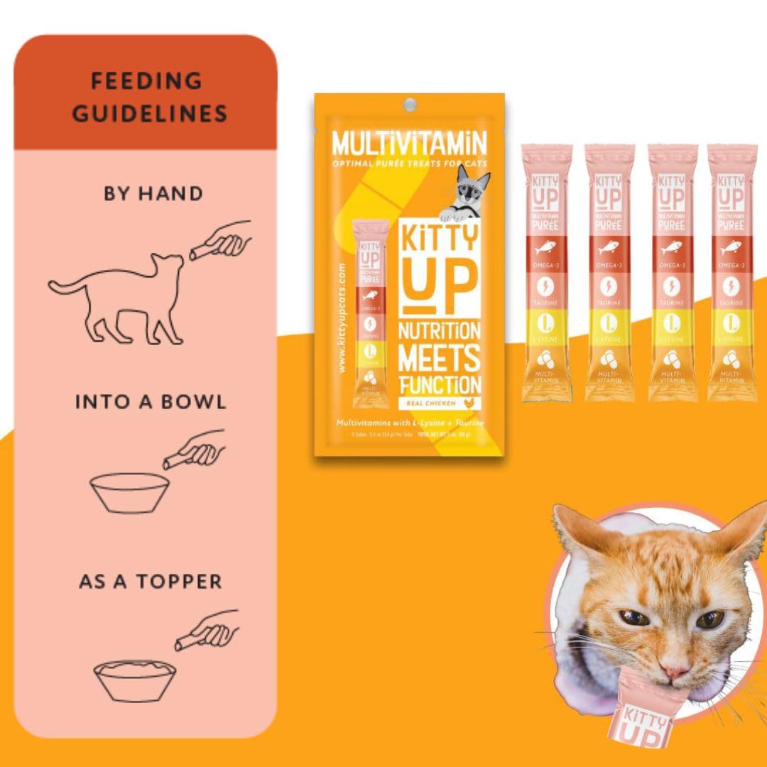 Kitty Up purée poulet chat en tube, nettoyage facile après dégustation.