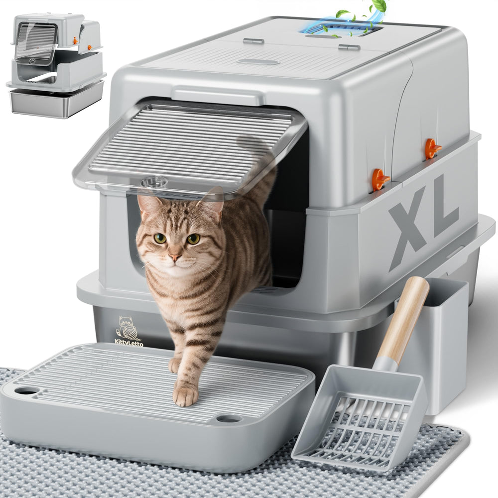 KittyLetto litière en acier avec couvercle, configuration plein, intimité et propreté.