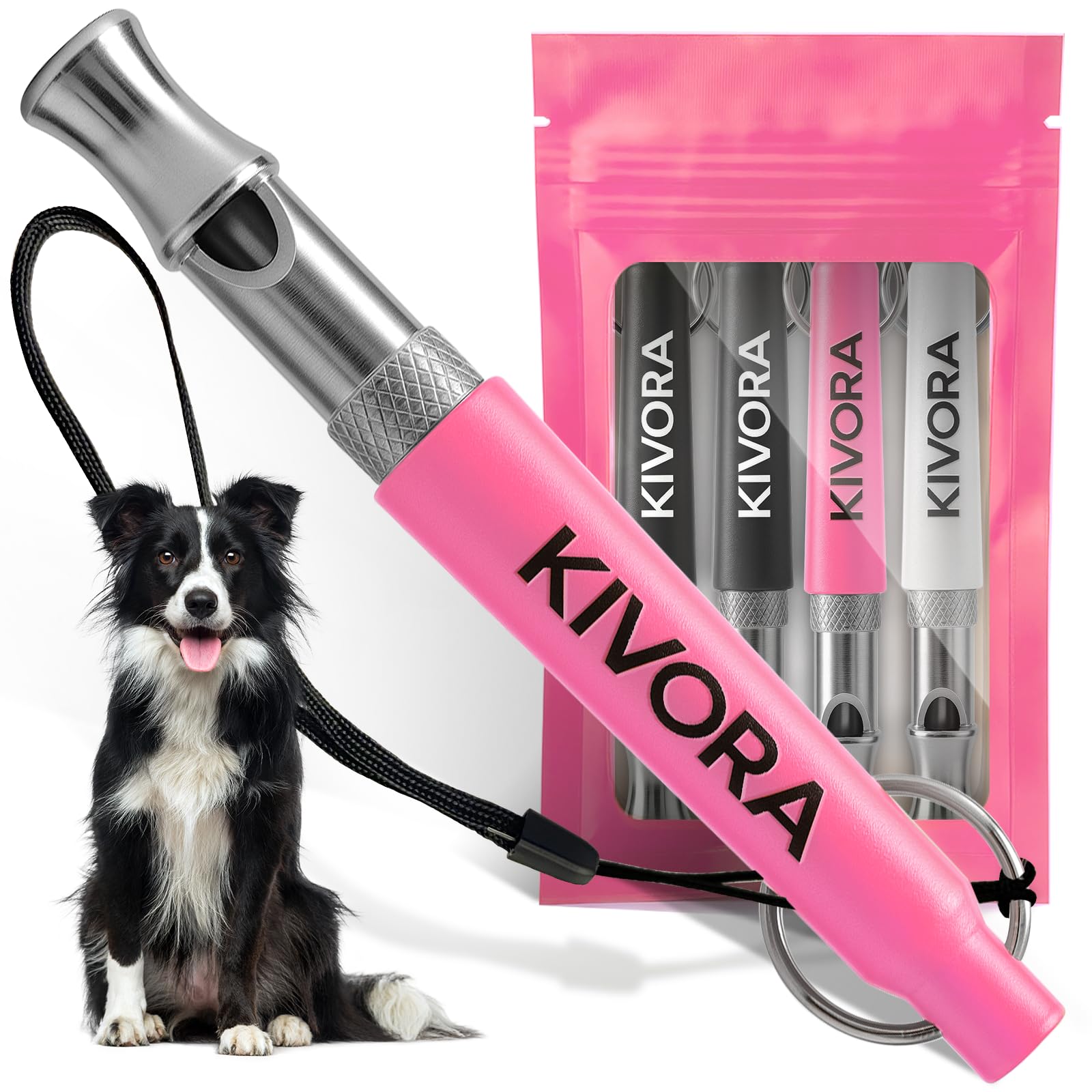 Sifflet KIVORA rose lot pour entraînement et réduction des aboiements