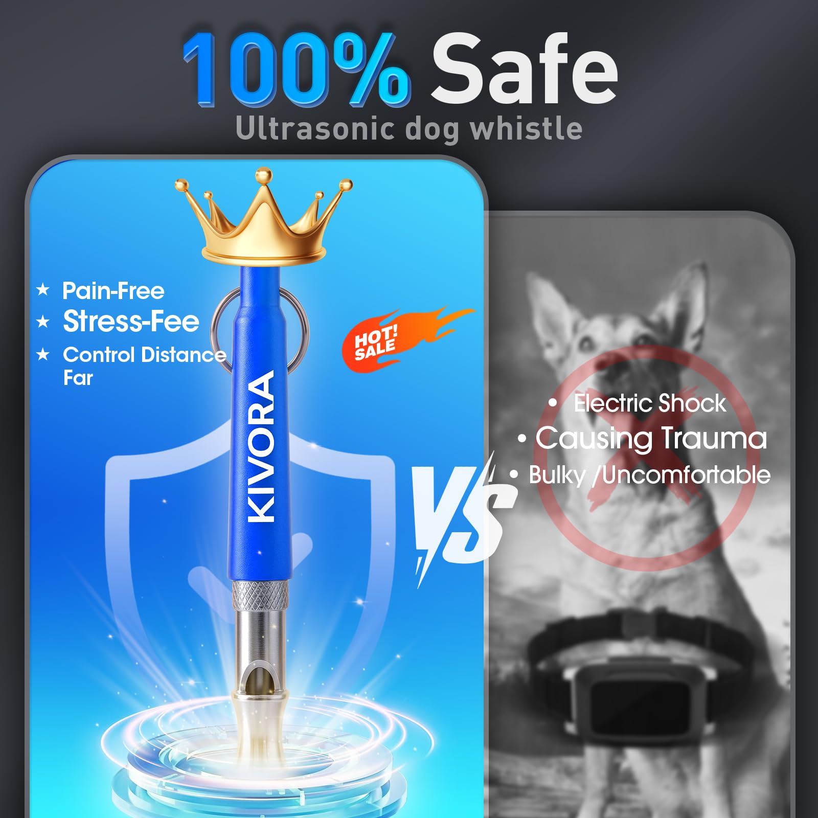 KIVORA réglage ultrasonique, adapte le ton selon le chien.