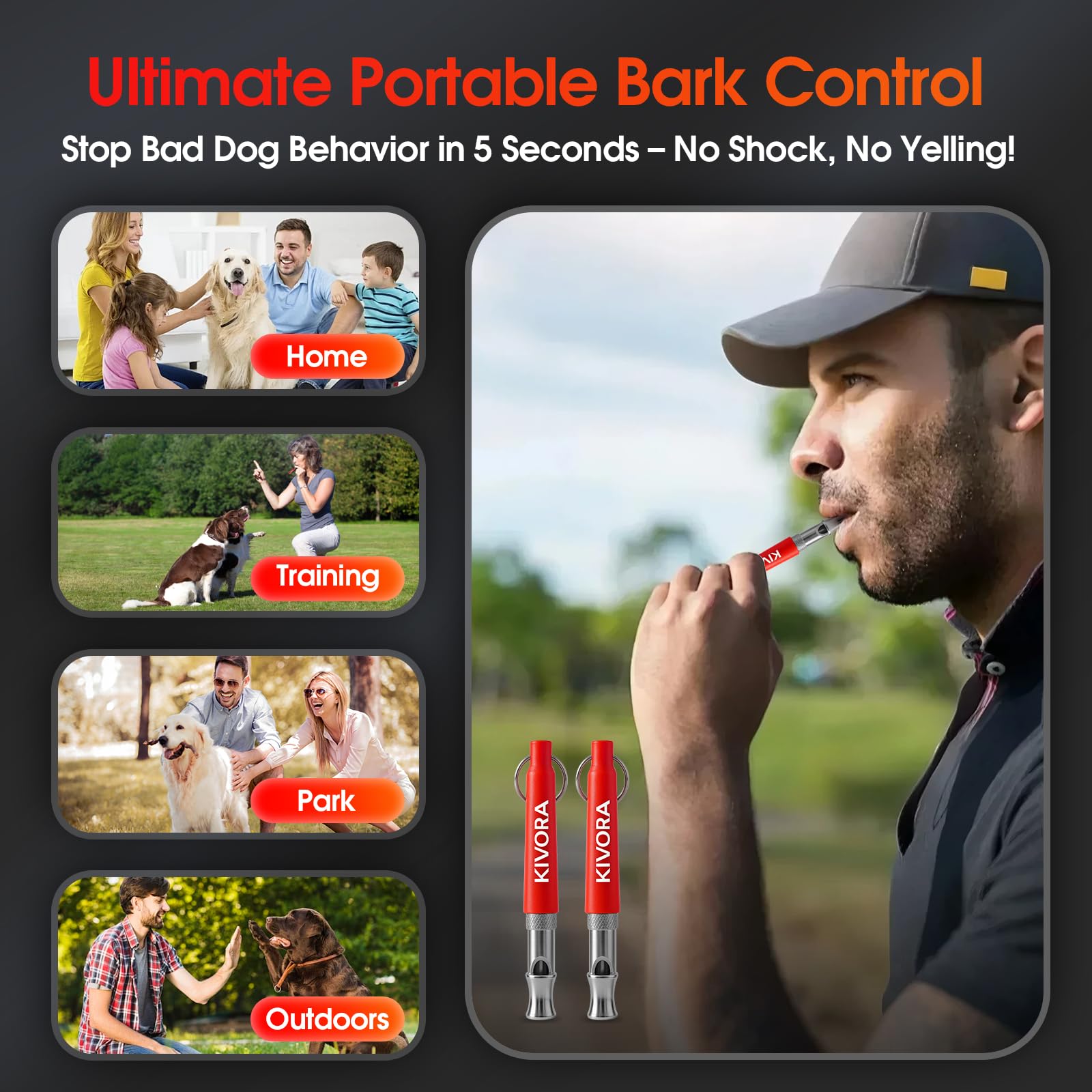 Sifflets ultrasoniques silencieux KIVORA inaudibles pour les humains.