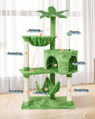 KIYUMI Arbre à chat avec hamac vert, espace détente confortable.