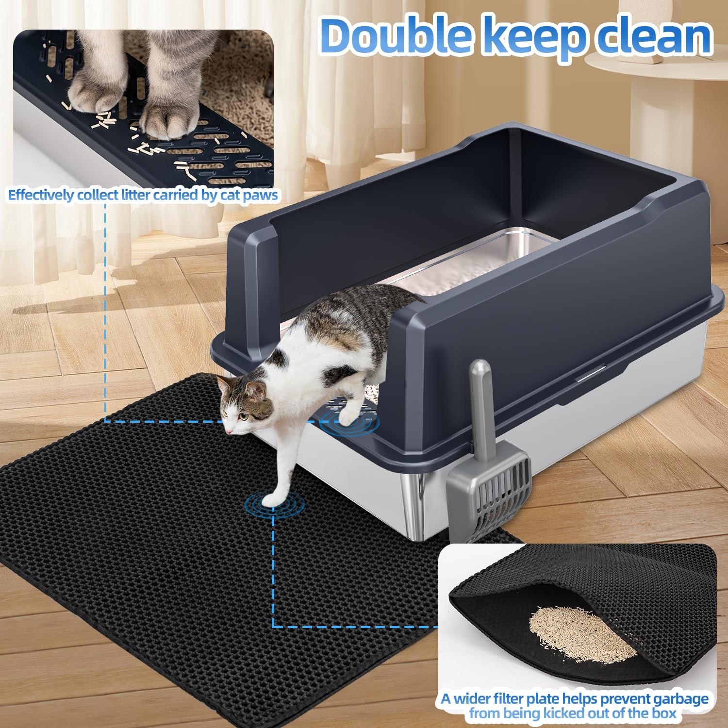 KMNSUN boite-litiere-inox-facile-nettoyage rinçage rapide et essuyage aisé
