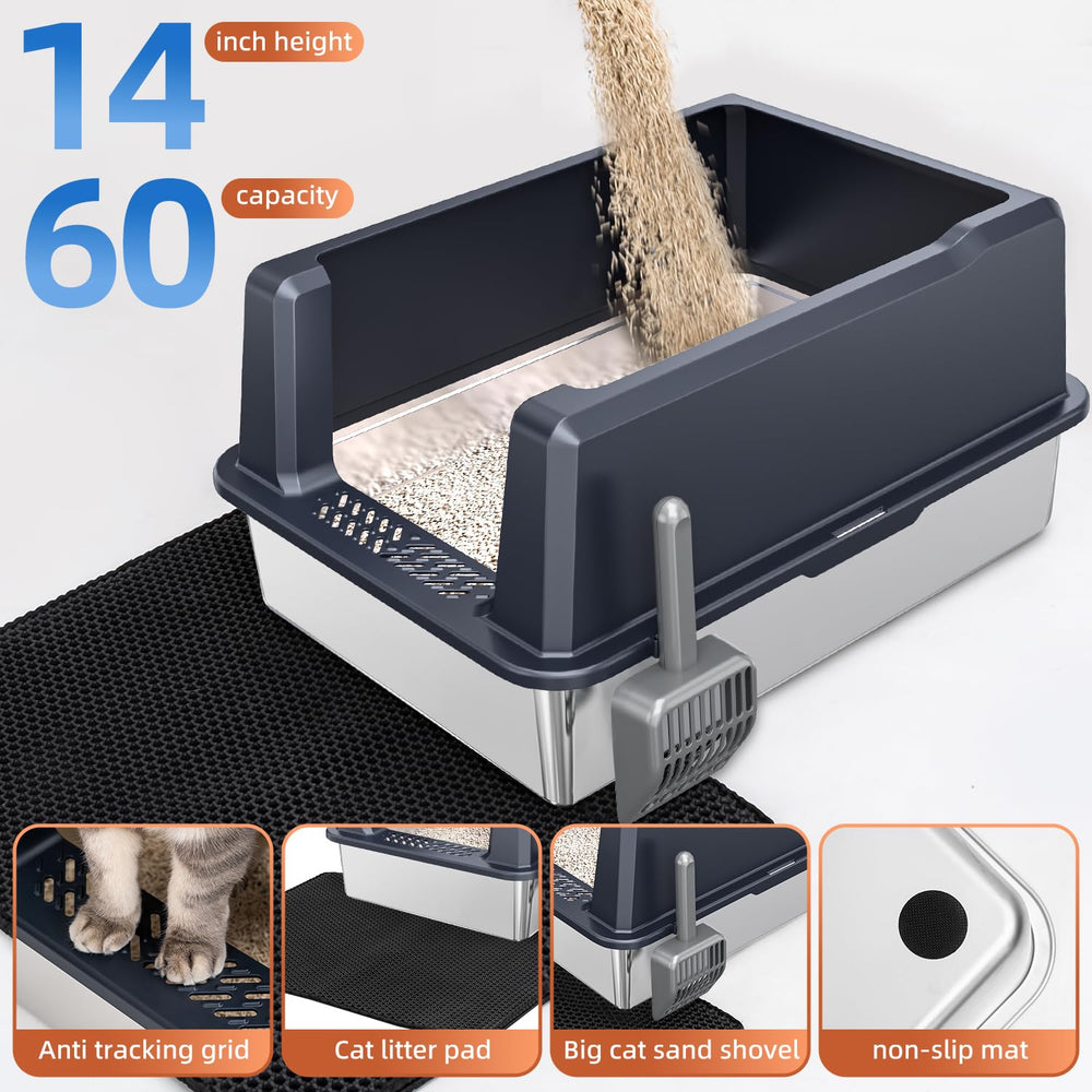 KMNSUN boite-litiere-inox-pour-plusieurs-chats adaptée à plusieurs félins