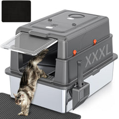 KMNSUN XXXL boîte à litière en acier inox avec couvercle, espace généreux.
