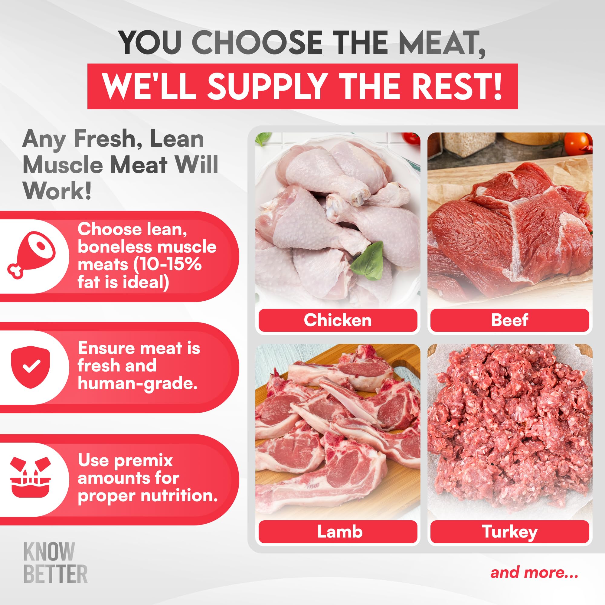 Know Better Premix Boeuf - idéal pour familles multi-chat et transition naturelle.