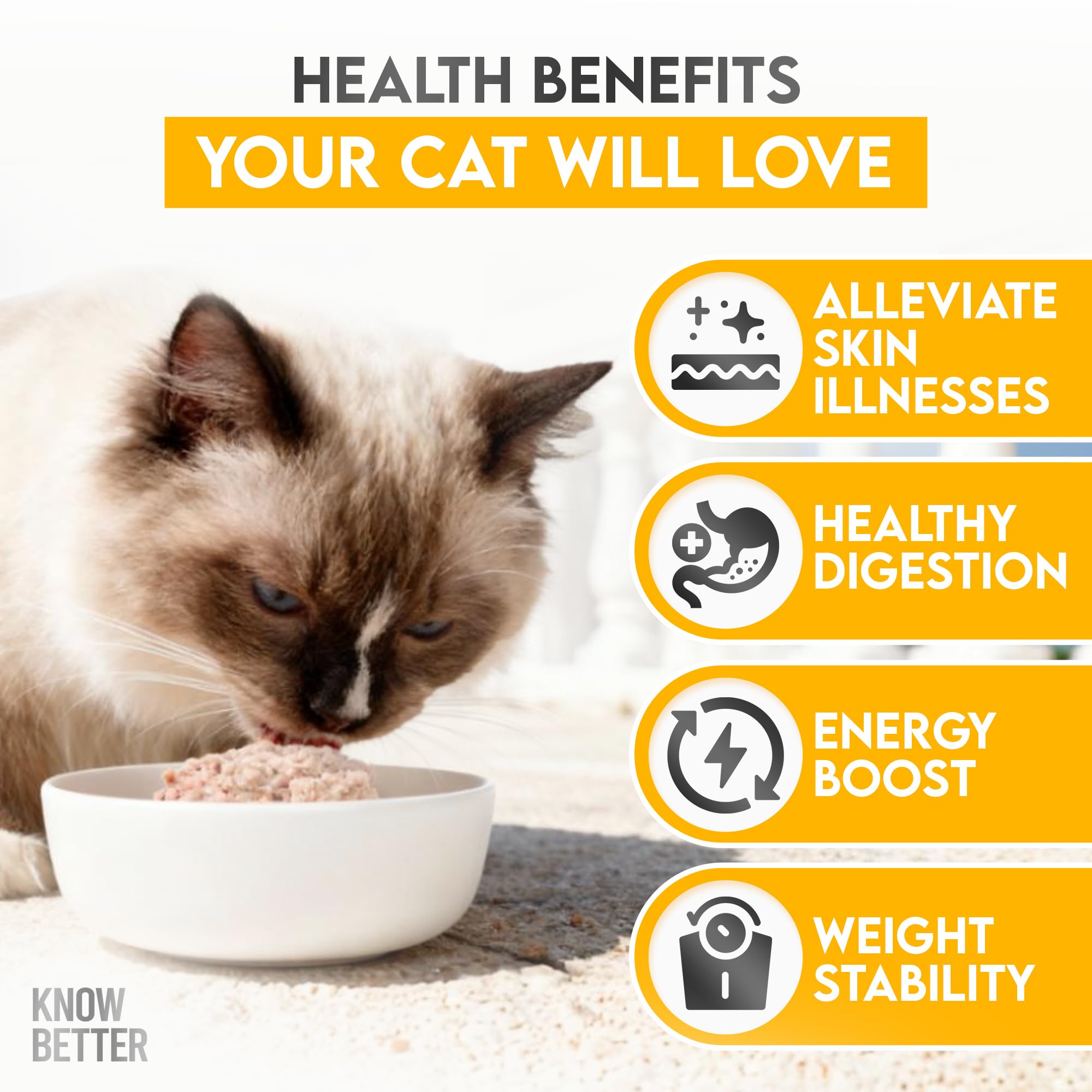 Know Better Sans Cereales Chat: formule sans céréales pour digestion douce.