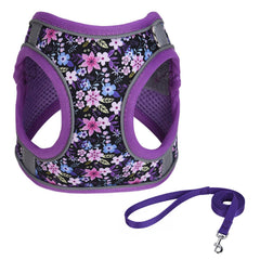 Harnais KocaPlye à enfiler avec maille et fleurs, parfait pour les promenades quotidiennes.