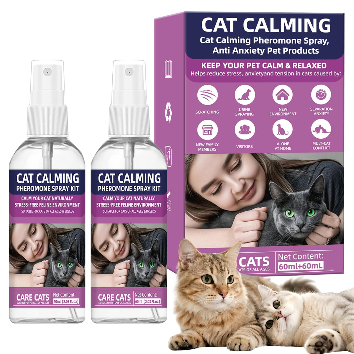 KODASNY spray pheromone chat apaisant sur la bouteille, pour calmer l'anxiété.