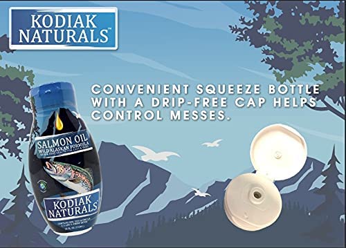 Kodiak Naturals huile saumon sauvage – bouchon sans goutte pour un versement propre.