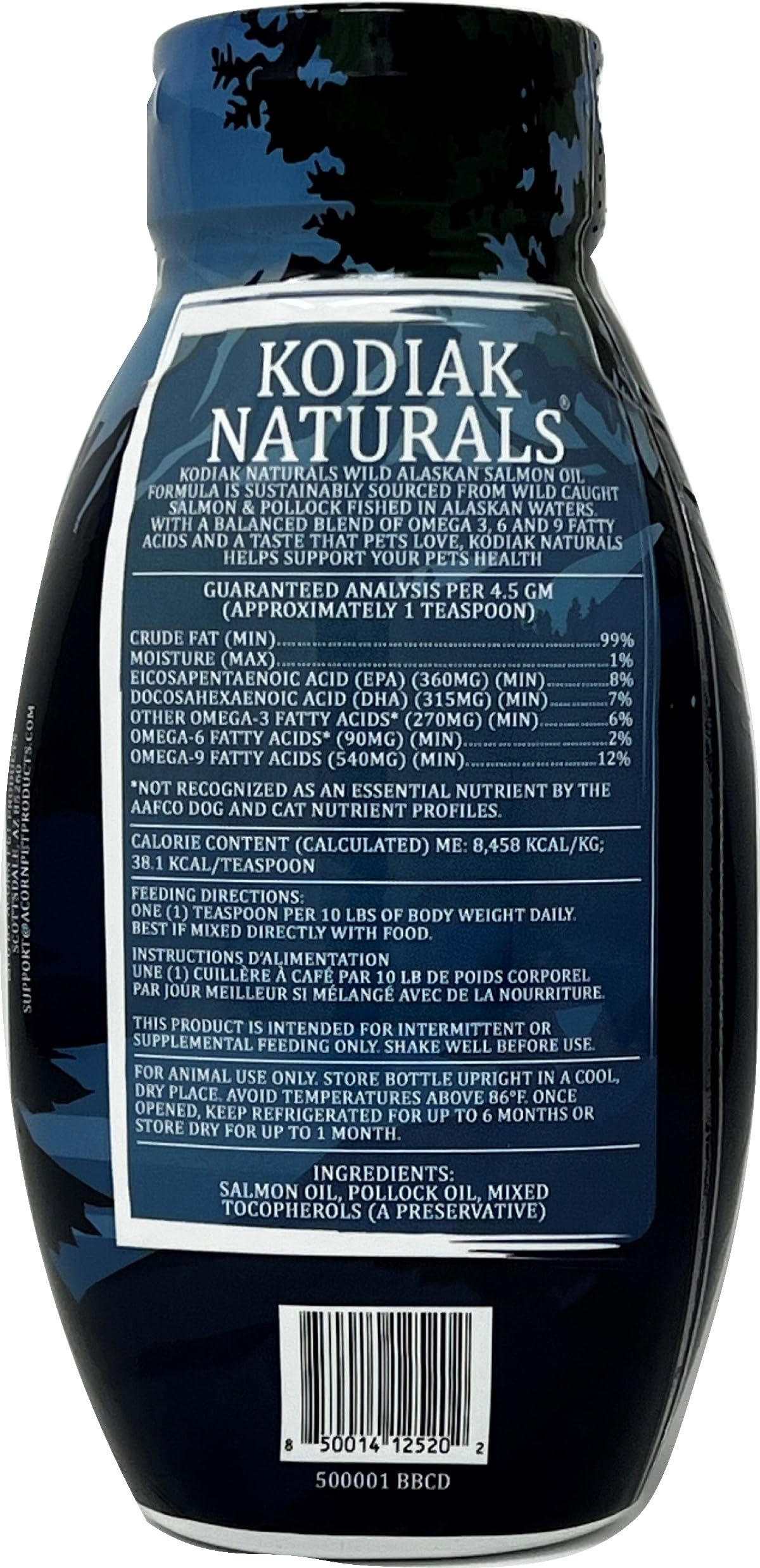 Kodiak Naturals huile saumon sauvage – emballage pratique et facile à utiliser.