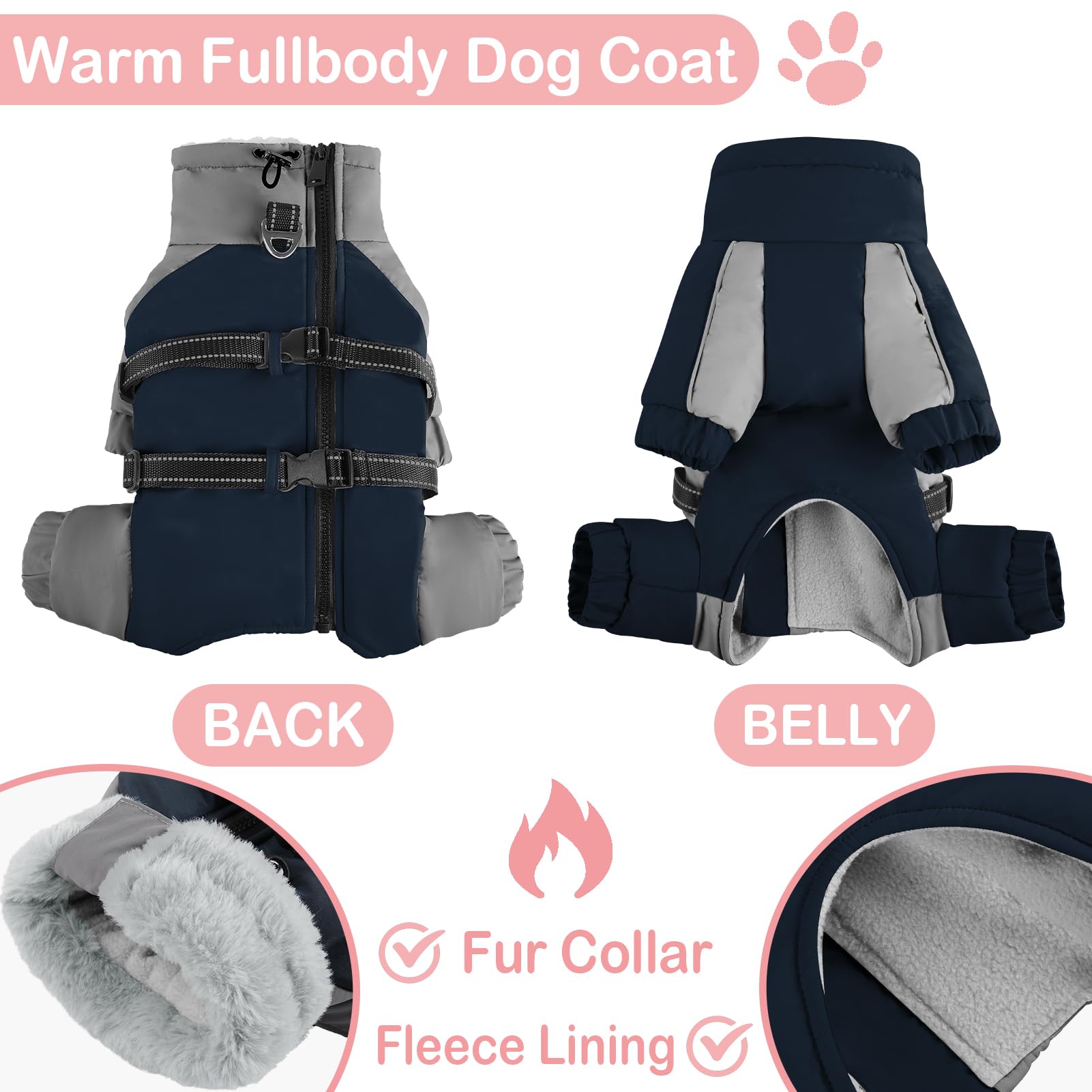 KOESON manteau hiver 4 pattes bleu gris XL vue arrière, protection extérieure.