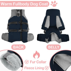 KOESON manteau hiver 4 pattes bleu gris XL vue arrière, protection extérieure.