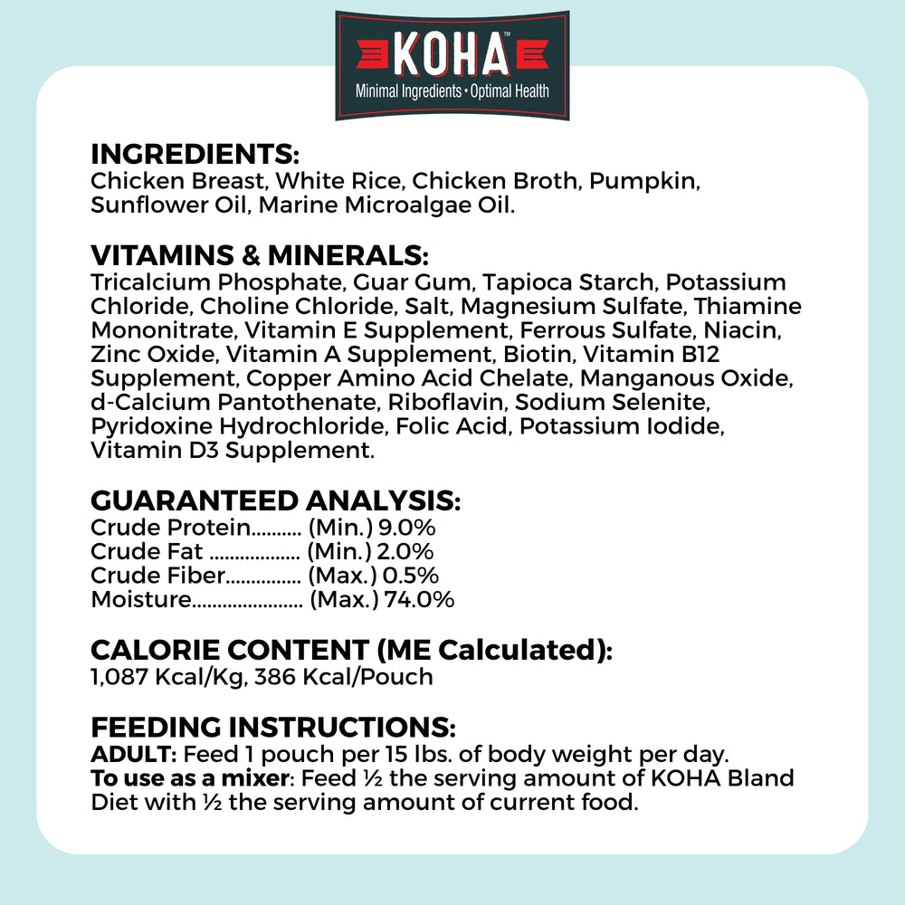 KOHA Bland Diet utilisation garniture, complément idéal pour régime sensible
