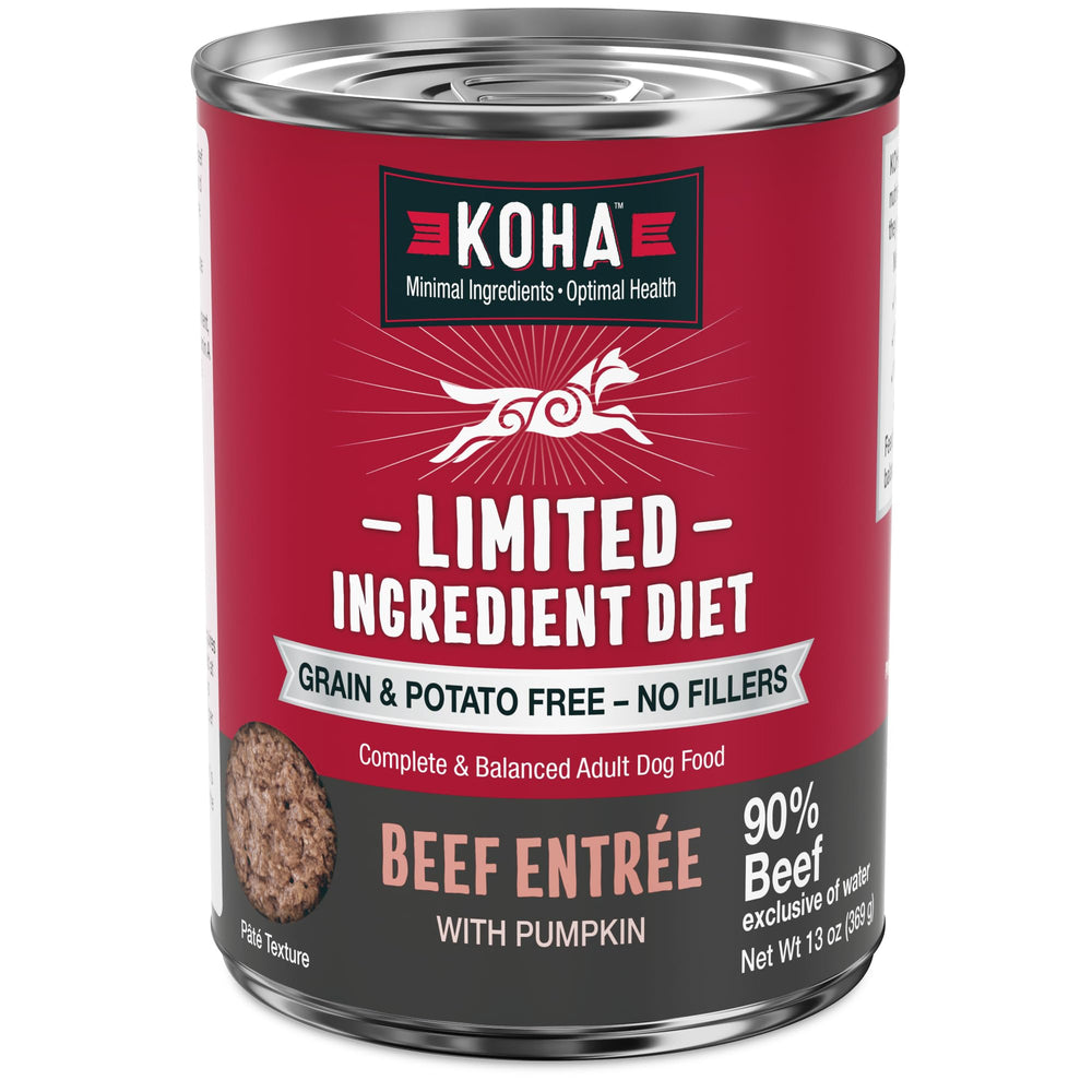 KOHA boeuf entree : emballage avec ingrédients limités pour une alimentation simple.